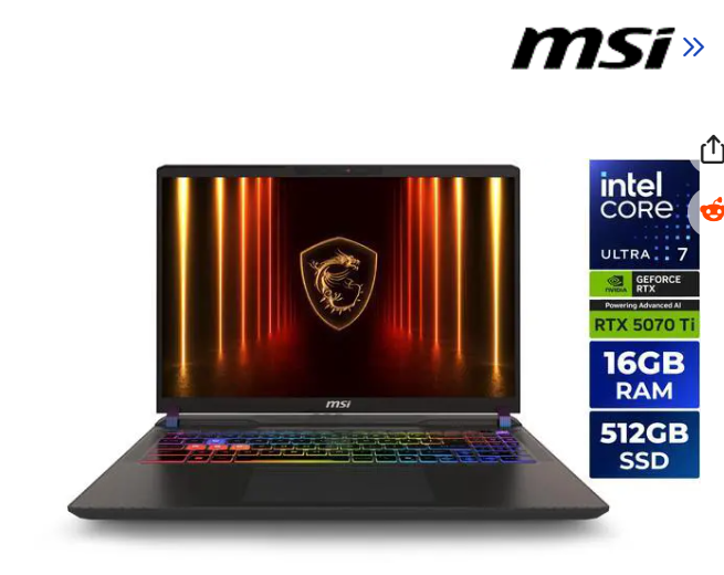 MSI Vector - 16 GeForce RTX 5070 Ti Laptop GPU - Intel Core Ultra 7 255HX - 16GB Memory - 512 GB SS