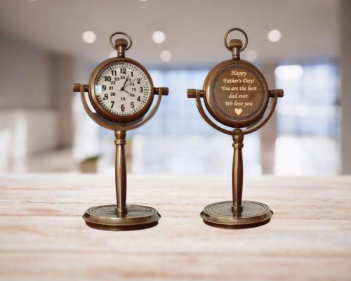 Custom 8th Anniversary Engraved gift Table Clock - Traditional bronze anniversary gift desk Watch,