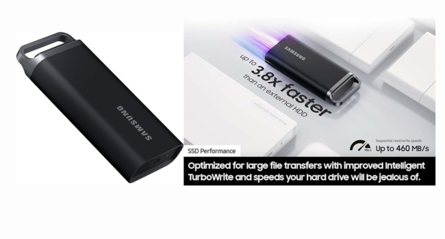 SAMSUNG T5 EVO Portable SSD 4TB, USB 3.2 Gen 1 External Solid State Drive, Seq Read Speeds Up to 460MBs for Gaming and Content Creation, MU PH4T0S AM, Black