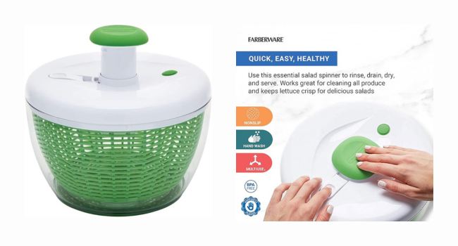 Farberware Easy to use pro Pump Spinner with Bowl, Colander and Built in draining System for Fresh, Crisp, Clean Salad and Produce, Large 6.6 quart, Green