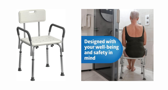 Medline Shower Chair Seat with Padded Armrests and Back Heavy Duty Shower Chair for Bathtub Slip Resistant Shower Seat with Adjustable Height Shower Chair for Inside Shower with 350 lb Capacity